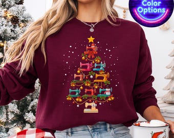 Antique Sewing Machine Christmas Tree Long Sleeve Tee: Quilter Gift