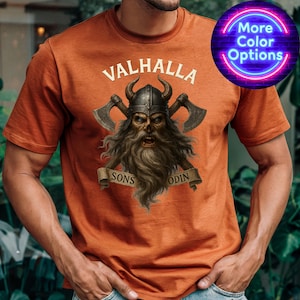 Men&#39;s Valhalla Shirt Sons Of Odin T-Shirt Viking Warrior Shirt Norse Nordic Gift Tees Norse Mythology T Shirt Viking Gift Ideas For Him