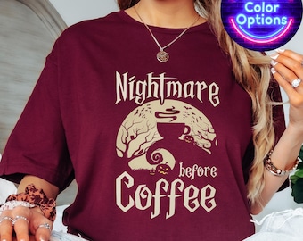 Gildan Nightmare Before Coffee Shirt, Cute Halloween Gift, Coffee Lover Shirt, CoffeeLover Fall Shirt Gift