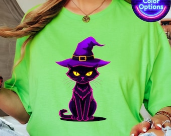 Witchy Black Cat-T-shirt: griezelig Halloween-cadeau voor kattenliefhebber