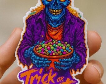 Adesivo "Dolcetto o scherzetto" con teschio di zucca: decalcomania spettrale di Halloween