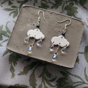 Rain Cloud Polymer Clay Earrings with Czech Glass Beads