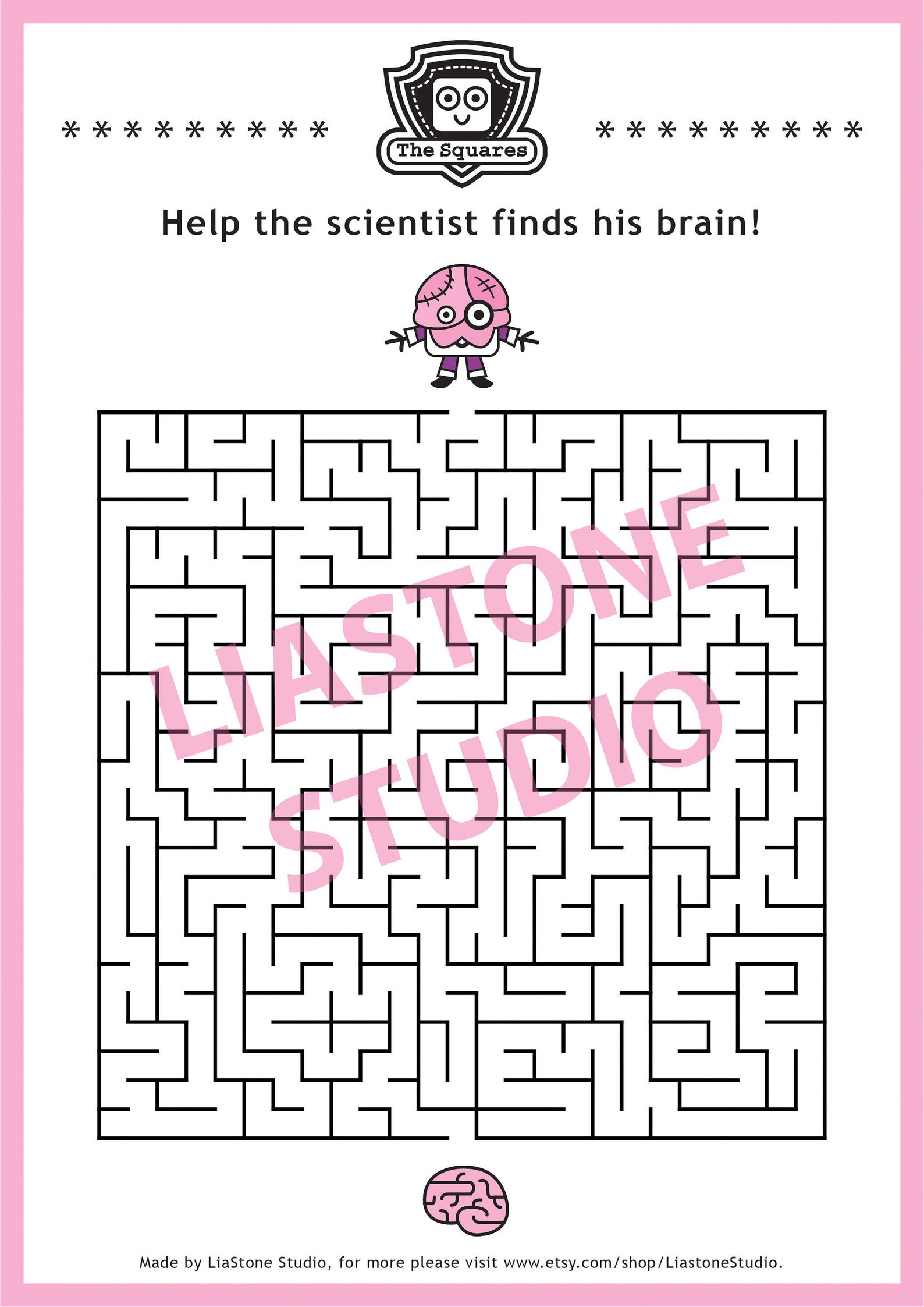PDF INSTANT DOWNLOAD Printable Maze Scientist Einstein Brain Smart Frankenstein Page for Kids 5 ...