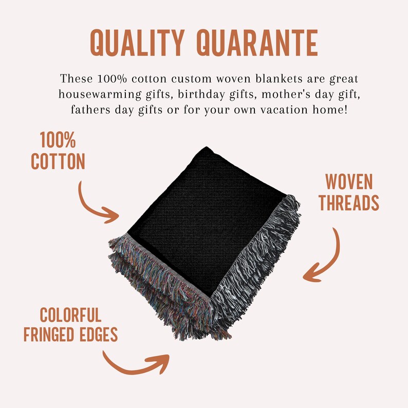 May include: A black woven blanket with colorful fringed edges. The blanket is made of 100% cotton and features woven threads. Text on the image reads "QUALITY QUARANTE" and "100% COTTON".