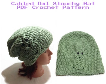 Modèle de chapeau de hibou au crochet, modèle de chapeau au Crochet, modèle de téléchargement immédiat, modèle de chapeau de hibou, modèle PDF, chapeau de hibou câblé, chapeau de hibou câblé chapeau de hibou