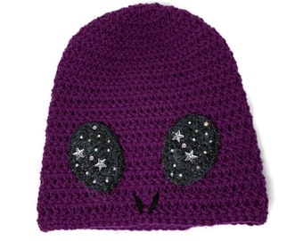 Purple Alien Hat, Galaxy Eyes Alien, Extraterrestrial Beanie,