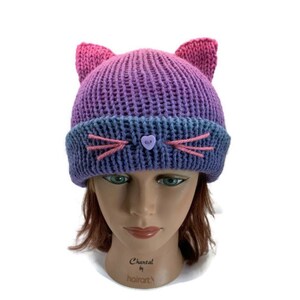 Ombre Cat Hat, Knit Cat Beanie, Maximalist Fashion Hat, Kawaii Cat Beanie, Kawaii Hats, Cat Ears, Kawaii Clothes, Kitty Ears Pink, Cat Hat