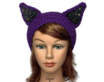 Galaxy Ears Cat Hat, Purple Galaxy Cat Hat, Slouchy Cat Hat, Cat Cosplay Hat, Cat Accessories, Outer Space Cat, Moon and Stars, Cat Stuff