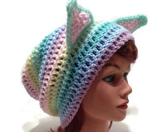 Pastel Ombre Cat Hat Pastel Rainbow Cat Hat Kitty Ears Beanie Hat with Ears Cat Hat Cat Beanie Cat Cosplay Kawaii Cat Hat Kawaii Kitty Cat