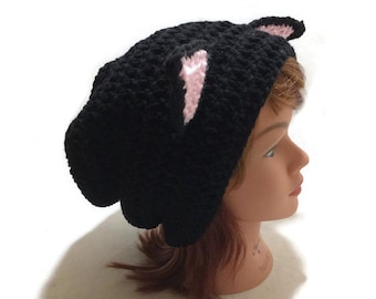 Black Cat Hat, Slouchy Cat Hat, Kitty Cat Ears, Cat Cosplay, Hat with Ears, Cat Costume, Cat Lover Gift, Cat Stuff, Gift For Her Cat, Cats