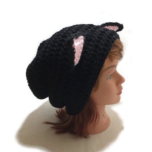 Black Cat Hat, Slouchy Cat Hat, Kitty Cat Ears, Cat Cosplay, Hat with Ears, Cat Costume, Cat Lover Gift, Cat Stuff, Gift For Her Cat, Cats image 1