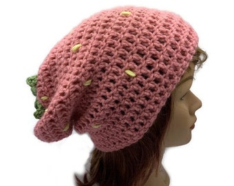 Pink Strawberry Hat, Regalos para adolescentes, Sombreros Kawaii, Sombrero anime, Sombrero de fruta, Regalo divertido, Sombrero de fresa para mujeres, E Girl Beanie, Kawaii