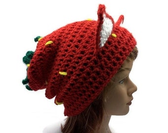 Strawberry Cat Hat, Slouchy Strawberry Hat, Red Strawberry Hat, Crochet Strawberry Hat, Gifts for Teenage Girls, Kawaii Hats, Cat Ears