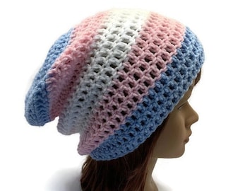 Trans Pride Hat, Transgender Flag Hat, LGBT Pride Hat, LGBTQ gifts, Transgender Flag, LGBT Accessories, lgbt hat, Crochet Slouchy Hat, lgbtq