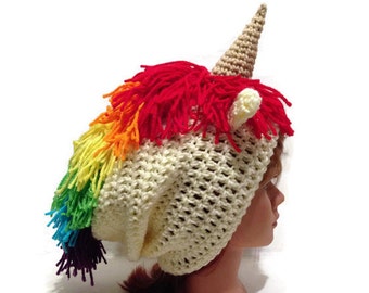 Unicorn Slouchy Hat, Fairy Tale Gift, Clothing Gift, Rainbow Unicorn, Unicorn Stuff, Unicorn Horn, Rainbow Kawaii Hat, Unicorn Cosplay
