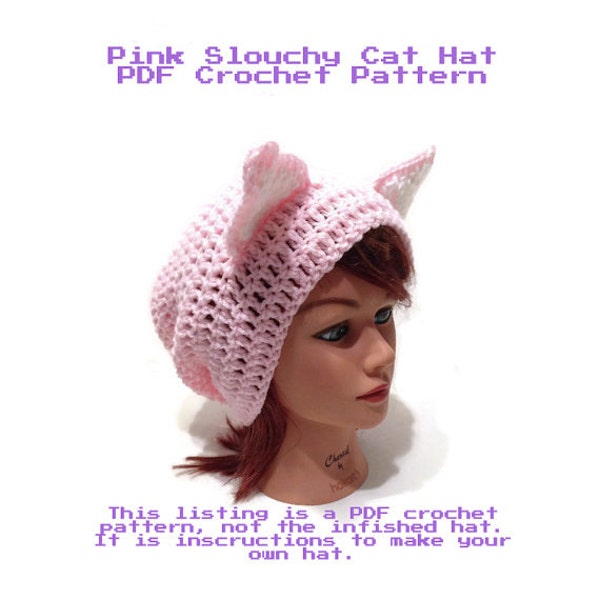 Crochet Cat Pattern, DIY Halloween Costumes, Instant Download Pattern, Cat Hat Pattern, PDF Pattern, Pink Cat Hat, Feminist Hat, PussyHat