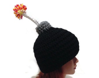 Sombrero de bomba, gorro de novedad, bomba de fusible encendido, sombrero de cosplay de bomba, gorro Kawaii, regalo de mordaza, sombrero de bomba de ganchillo, regalos para jugadores, regalos para geeks