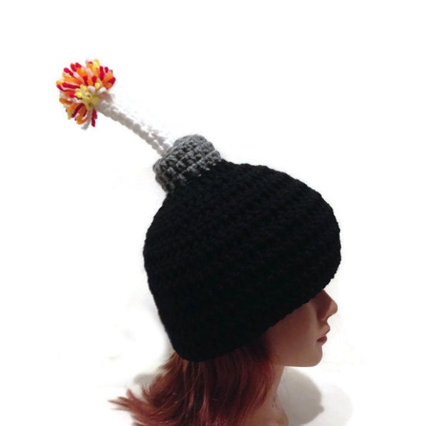 Bomb Hat, Novelty Beanie, Lit Fuse Bomb, Bomb Cosplay Hat, Kawaii Beanie, Gag Gift, Crochet Bomb Hat, Gifts for Gamers, Gifts for Geeks