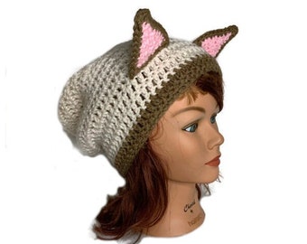 Himalayan Cat Hat, Slouchy Cat Hat, Kitty Cat Ears, Cat Cosplay, Hat with Ears, Cat Costume, Cat Lover Gift, Cat Stuff, Gift for Her, Cats