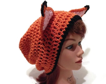 Orange Fox Hat, Fox Ears, Fox Hat, Slouchy Fox Hat, Fox Ears, Fox Cosplay, Slouchy Animal Hat, Fox Costume, Kawaii Foxes, Fox, Hat with Ears