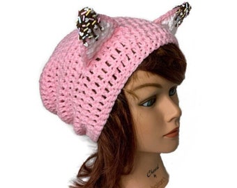 Pink Ice Cream Cat Hat, Slouchy Cat Hat, Cat Accessories, Cat Stuff, Novelty Hat, Cat Cosplay, Gifts for Teens, Kawaii Clothing, Pastel Pink