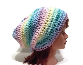 Pastel Rainbow Hat, Kawaii Rainbow Hat, Ombre Rainbow Hat, Slouchy Rainbow Hat, Rainbow Beanie, Rainbow Slouchy Hat, Fairy Kei Hat, Kawaii