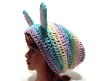 Rainbow Bunny Hat, Slouchy Bunny Hat, Rainbow Bunny Ears, Ombre Rainbow Hat, Bunny Cosplay, Rabbit Hat, Rabbit Cosplay, Kawaii Bunny Hat