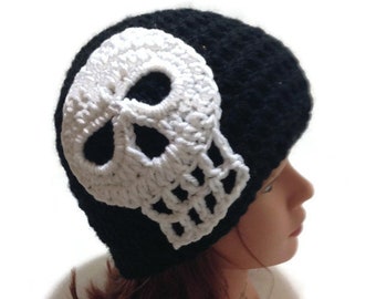 Skull Beanie Unisex Black Hat White Skull Beanie Crochet Skull Hat Novelty Hat Crochet Skull Hat Skeleton Hat