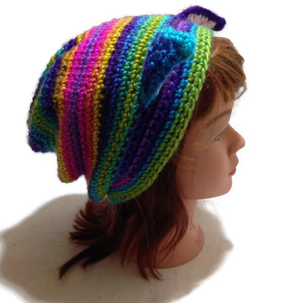 Neon Rainbow Ombre Cat Hat Neon Rainbow Kitty Ears Beanie Novelty Cosplay Cat Hat