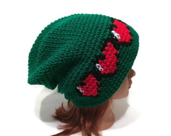 Green Pixel Heart Hat, Pixel Slouchy Hat, Heart Health Bar Hat, Geeky Hat, Retro Game Hat, Pixel Hearts Beanie, 8 Bit Heart Hat, Gamer Hat