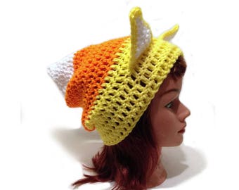 Candy Corn Cat Hat, Candy Corn, Halloween Cat, Cat Ears, Kawaii Cat, Cosplay Hat, Halloween Costumes, Cat Stuff, Cat Lover Gift, Cat Beanie