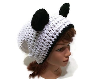 Panda Bear Hat, Slouchy Panda Hat, Panda Ears Beanie, Novelty Hat, Panda Bear, Silly Beanie, Kawaii Hat, Panda Cosplay, Panda Costume