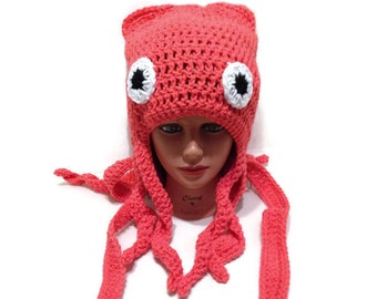 Squid Hat, Squid Costume, Squid Beanie, Slouchy Squid Hat, Squid Cosplay, Costume Hat, Halloween Costumes, Squid Tentacles, Ocean Animals