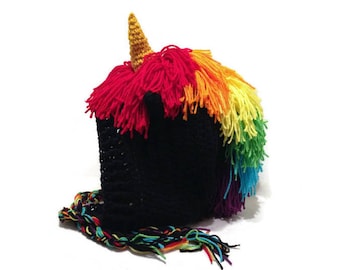 Black Rainbow Unicorn Hood, Fairy Tale Gift, Clothing Gift,  Unicorn Cosplay Hood, Teen Girl Gift, Animal Hood, Kawaii Cosplay Unicorn Stuff