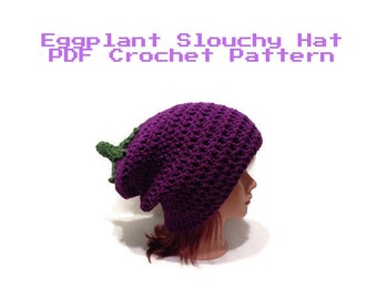 Eggplant Hat Crochet Pattern, Vegetable Hat Pattern, Crochet Eggplant, DIY Halloween Costumes, Easy Beginner Crochet Pattern, Eggplant