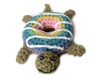 Donut Turtle Plushie, Crochet Donut Plush, Desk Buddy, Weird Gifts, Kawaii Plushies, Pastel Rainbow, Amigurumi Animals, Turtle Plushie