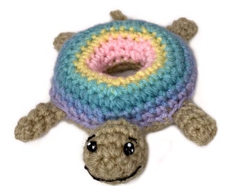 Donut Turtle Plushie, Crochet Donut Plush, Desk Buddy, Weird Gifts, Kawaii Plushies, Pastel Rainbow, Amigurumi Animals, Turtle Plushie