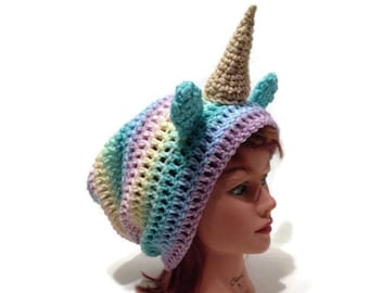 Rainbow Unicorn Hat, Fairy Tale Gift, Clothing Gift, Pastel Rainbow Unicorn, Unicorn Cosplay, Hat with Ears, Kawaii, Unicorn Costume, Pastel