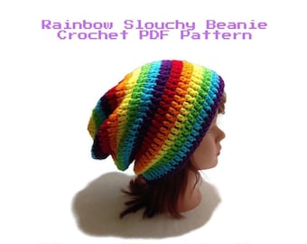 Rainbow Hat Crochet Pattern, Crochet Pattern for Beginners, Easy Crochet Patterns, Rainbow Crochet Pattern, Slouchy Beanie, Rainbows