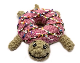 Donut Turtle Plushie, Crochet Donut Plush, Desk Buddy, Weird Gifts, Kawaii Plushies, Pink Donut Turtle, Amigurumi Animals, Turtle Plushie