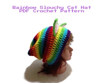 Patrón Gato Arcoiris, Patrón de Ganchillo, Gato de Ganchillo, Disfraces DIY Halloween, Patrón Orejas de Gato, Patrón PDF de Ganchillo, Gato, Patrón de Ganchillo LGBT