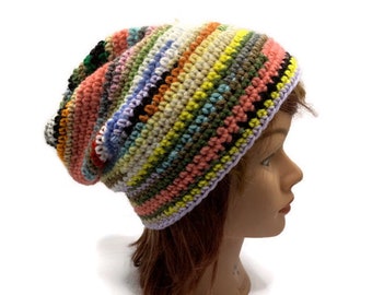 Rainbow Scrap Hat, Scrap Yarn Hat, Rainbow Striped Hat, Gift for Hippie, Hipster Beanie, Upcycled Beanie, Gift for her, Unique Hat, OOAK