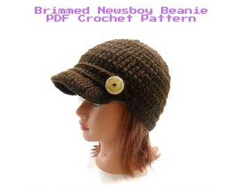 Patrón de gorro de vendedor de periódicos, patrón de crochet fácil, patrón de crochet para sombrero, patrón de sombrero con ala, patrón de crochet en PDF, descarga instantánea, vendedor de periódicos con ala