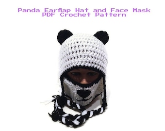 Panda Hat and Face Mask Pattern, Panda Hat Pattern, DIY Halloween Costumes, Crochet Pattern Hat, Kawaii Hat Pattern, PDF Crochet Pattern