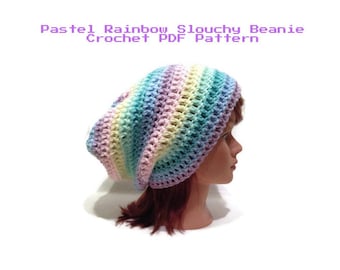 Crochet Pattern, Pastel Hat Pattern, Slouchy Hat Pattern, Rainbow Crochet Pattern, Crochet PDF Pattern, Rainbow Hat Crochet Pattern, Pride