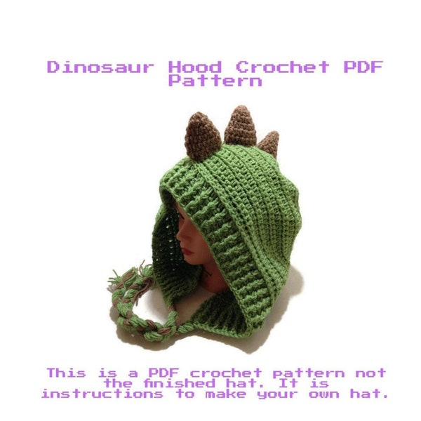 Crochet Dinosaur Pattern, Dinosaur Hood Pattern, Dino Hat Pattern, DIY Halloween Costumes, Spiked Dinosaur Hat Pattern, Hood Pattern, PDF