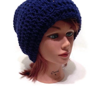 Navy Blue Hat, Unisex Slouchy Hat, Crochet Slouchy Hat, Blue Slouchy Beanie, Crochet Navy Slouch, Unisex Slouchy Hat, Mens Slouchy Hat image 4