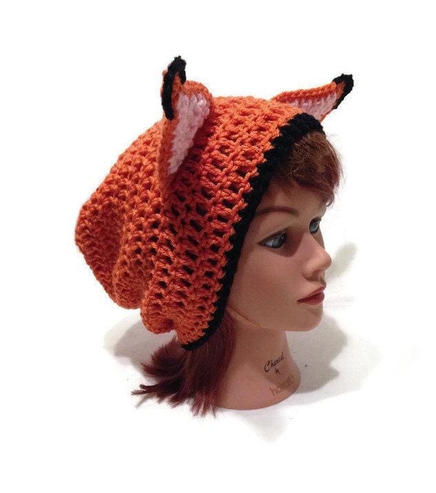 ニットキャップ・ビーニー Character Ear Animal Pop Fancy Knit-Hat Orange Fox Hat, Fox Ears, Fox Hat, Slouchy Fox Hat, Fox Ears