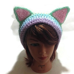 Pastel Ombre Cat Hat Pastel Rainbow Cat Hat Kitty Ears Beanie Hat with Ears Cat Hat Cat Beanie Cat Cosplay Kawaii Cat Hat Kawaii Kitty Cat image 2