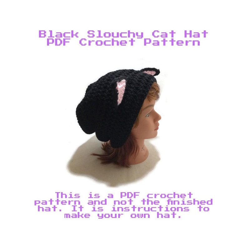 Cat Hat Pattern, Crochet Cat Pattern, Slouchy Cat Hat, PDF Crochet Pattern, DIY Halloween Costumes, Kawaii Cat Cat Cosplay, Instant Download image 1